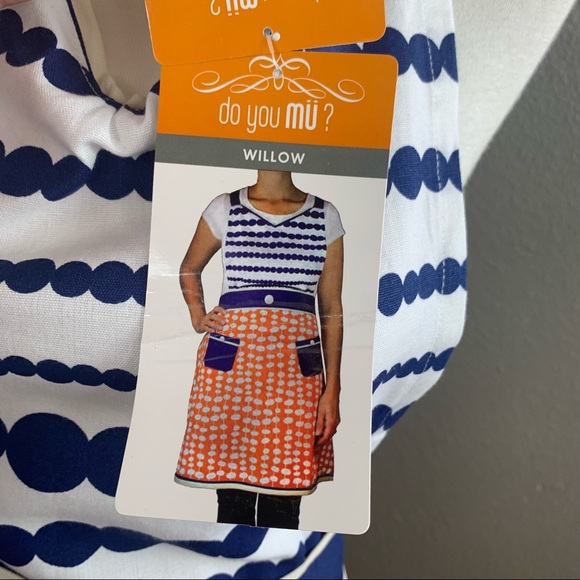 MuKitchen 100% cotton apron orange blue white - Picture 5 of 10